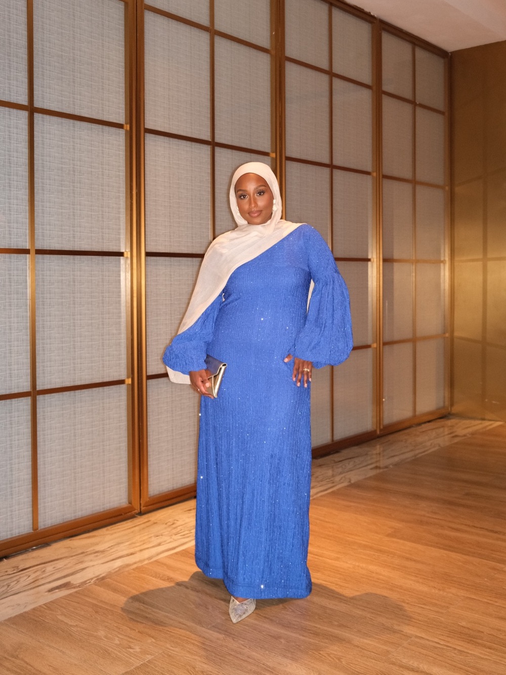 Royal Blue Maxi Dress with Balloon Sleeves